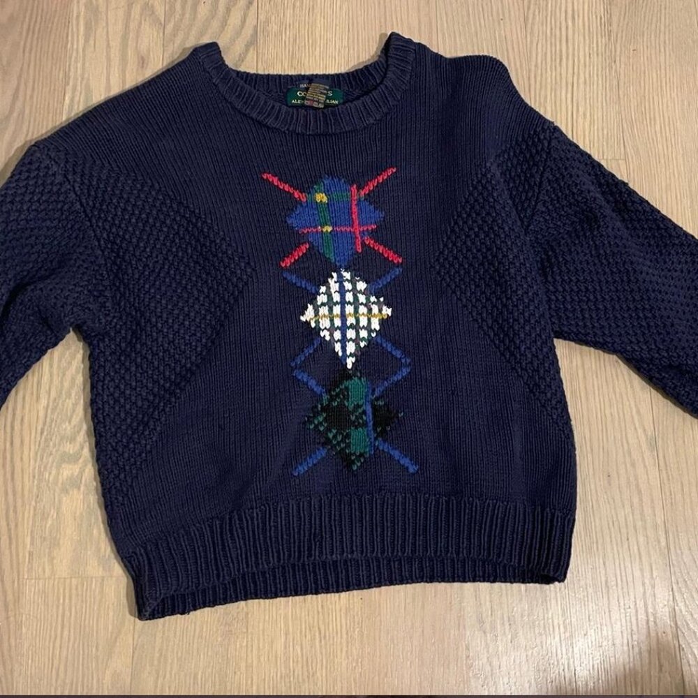 VINTAGE Colors by Julian Alexander, Hand Knit Cotton Navy and multi-coloured arg